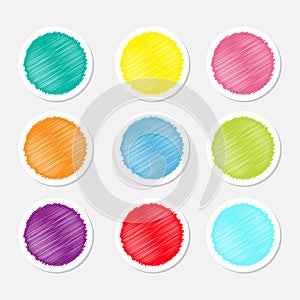 Set of blank colorful round label buttons tag sticker for website Scribble effect Isolated Flat design