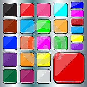 Set of blank colorful square buttons.