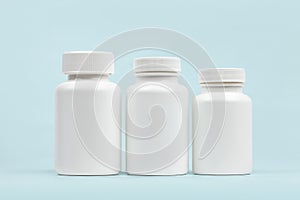 Set of blank dietary supplement bottles