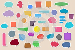 Set Blank empty colorful Stickers of Speech Bubbles with shadows. Vector illustration