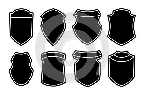 Set of blank empty dark shields. Black badge shapes. Vintage heraldic banner shapes design. Retro style borders, frames