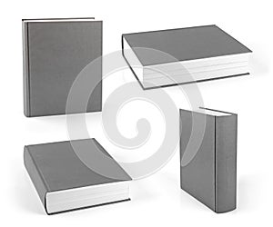 Set of blank gray hardcover books isolated on white