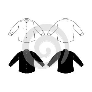 Set of blank long sleeve shirt design template hand drawn vector illustration. Front and back shirt sides. White and black shirt.