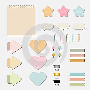 Set of blank paper stickers, labels, tags and buttons.