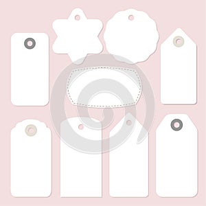 Set of blank paper vintage frames, gift and price tags and labels. Isolated vector objects.