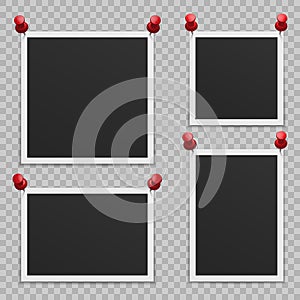 Set of blank photo frames with shadow, with buttons.