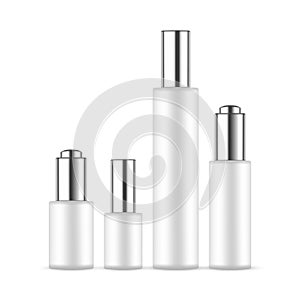 Set of Blank Plastic Cosmetic Bottles With Metal Cap for Serum and Moisturizer Water