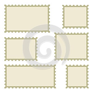Set of blank postage stamps of different sizes. Vector illustration