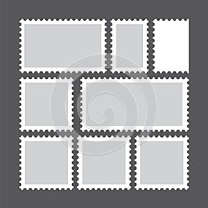 Set of blank postage stamps. Vector Illustration.