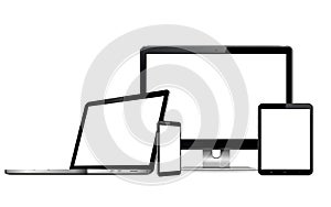 Set of blank screens with computer monitor, laptop, tablet, and smartphone