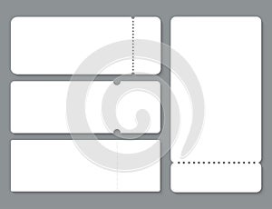 Set of blank ticket mockup template. Realistic coupon on grey background. Tickets design. Vector