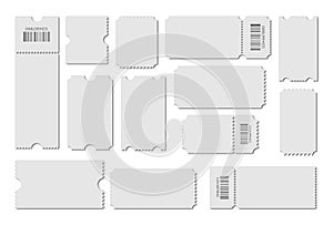 Set blank ticket template. Color gray. Concert tickets, lottery coupons. Vector coupon.