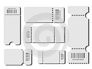 Set blank ticket template. Color gray. Concert tickets, lottery coupons. Vector coupon.