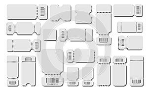 Set blank ticket template. Color gray. Concert tickets, lottery coupons. Vector coupon. Ticket template.