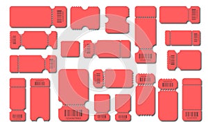 Set blank ticket template. Color red . Concert tickets, lottery coupons. Vector coupon.