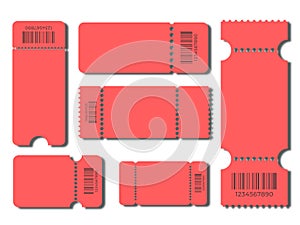 Set blank ticket template. Color red . Concert tickets, lottery coupons. Vector coupon.