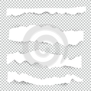 Set of blank Torn paper sheets. Vector note pieces collection with sticky tape.