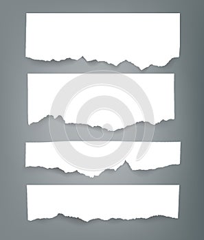 Set of blank Torn paper sheets. Vector note pieces collection with sticky tape.