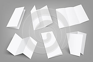 Set of blank tri fold flyer with cover on gray background. 3D illustration with soft shadows. Vector EPS10 illustration