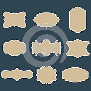 Set of blank vintage frames. Gift tags. Paper labels. Flat design. isolated vectors.