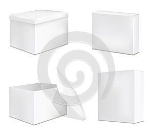 Set of blank white packaging boxes.