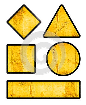 Set of Blank Yellow Road Signs with Grunge Texture