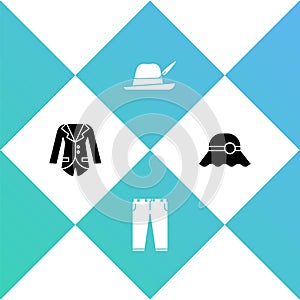 Set Blazer or jacket, Pants, Oktoberfest hat and Elegant women icon. Vector