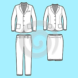 Set of a blazer, pants and skirt