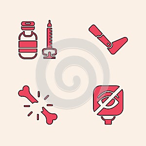 Set Blindness, Syringe, Prosthesis leg and Human broken bone icon. Vector