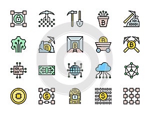 Set of Blockchain Technology Flat Color Icons. Pack of 48x48 Pixel Icons