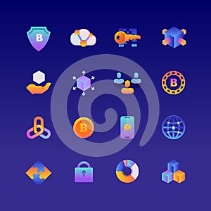Set of Blockchain. Vector Gradient Icons. Editable Color. 48x48 Pixel.