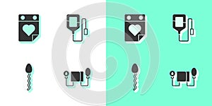 Set Blood pressure, Doctor appointment, Sperm and IV bag icon. Vector