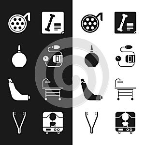 Set Blood pressure, Enema, Surgery lamp, X-ray shots, Inhaler, Operating table, machine and Medical tweezers icon