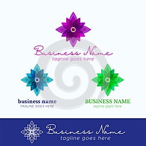 Set of Blossom Logo Template with Purple, Blue and Gren style