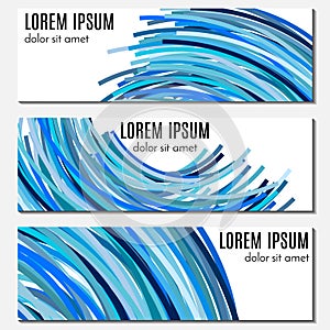 Set of blue abstract header banners with curved lines and place for text.