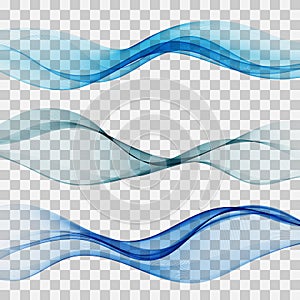 Set of blue abstract wave design element Vector wave flow