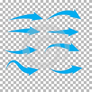 Set of blue arrow on transparent background. blue arrow sign. flat style