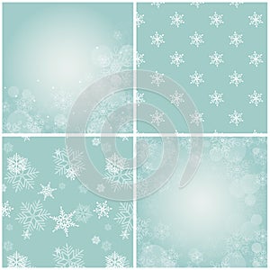 Set of blue backgrounds with snowflakes.