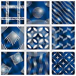 Set of blue batik patterns