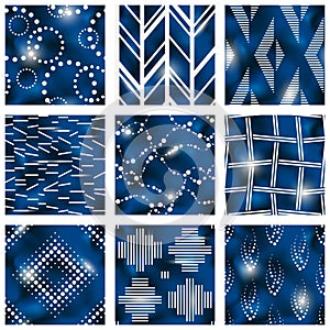 Set of blue batik patterns