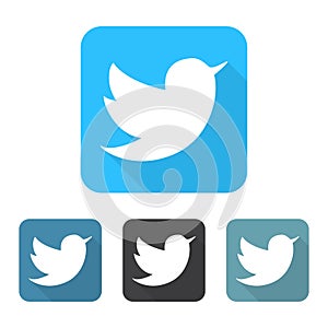 Set of blue bird icon with long shadow in a flat design