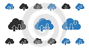 Set of Blue and Black Cloud Computing Data Storage Icons