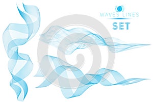 Set blue blend massive waves water abstract background for desig