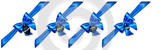 Set of blue bows with diagonally ribbons and sale labels