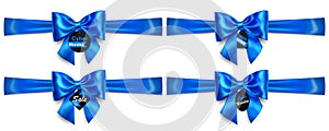 Set of blue bows with horizontal ribbons and sale labels