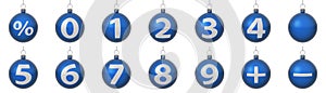 Set of blue Christmas balls with silver numbers