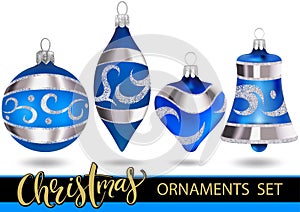 Set of Blue Christmas Ornaments with Pattern