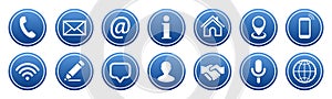 Set blue contact buttons icons sign - vector