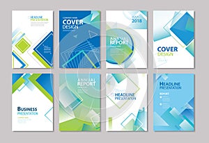 Set of blue cover annual report, brochure, design templates. Use photo
