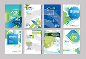 Set of blue cover brochure, flyer, annual report, design layout